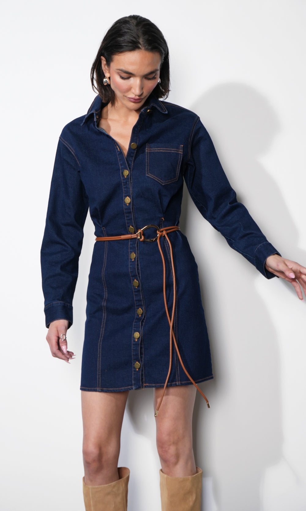 Calista Button Up Denim Mini Shirt Dress