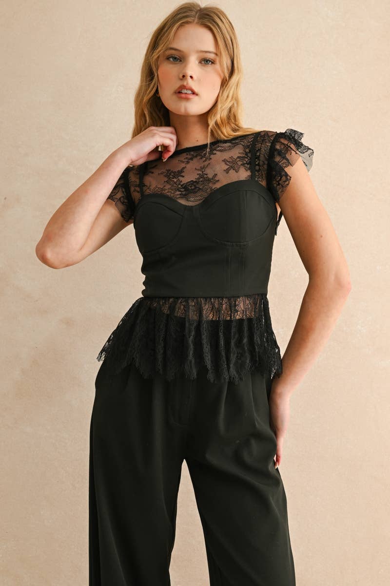 LACE FABRIC PEPLUM BLOUSE