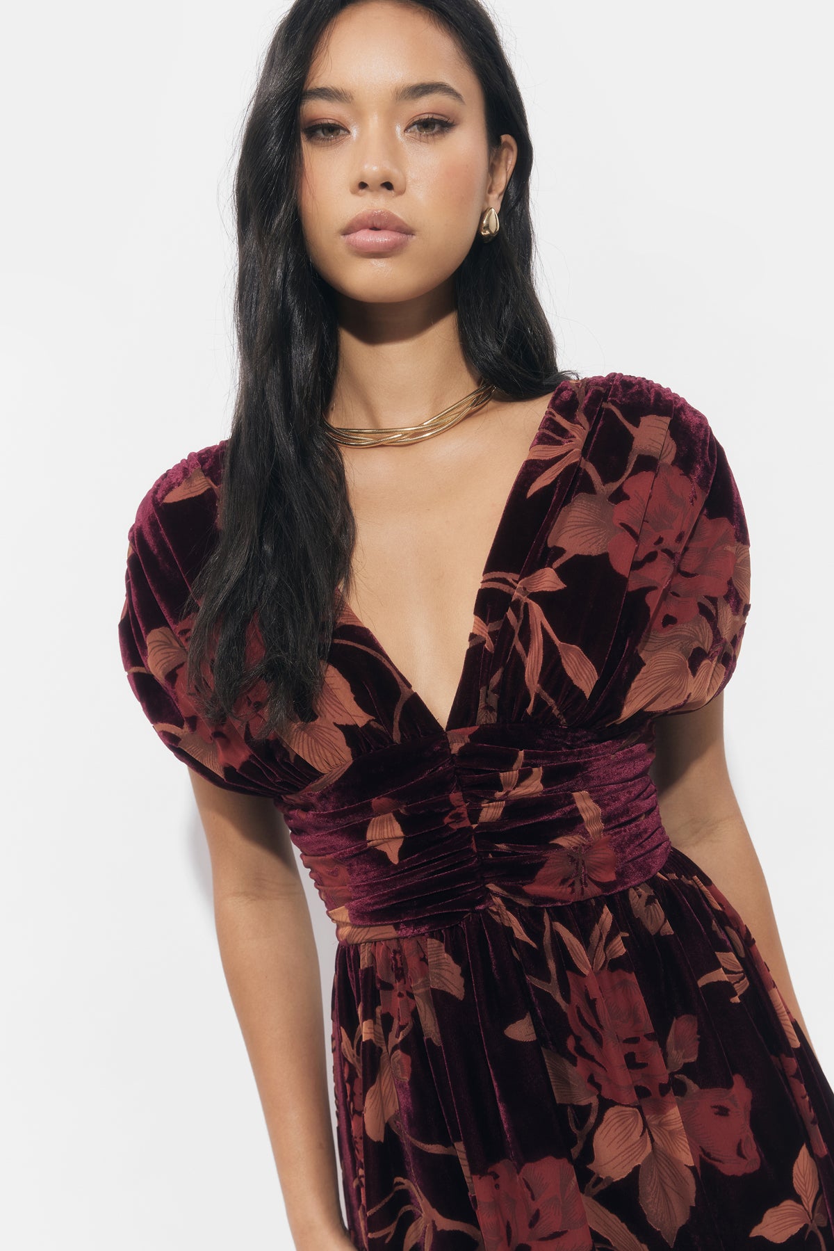 Myla Ruched Velvet Burnout Mini Dress
