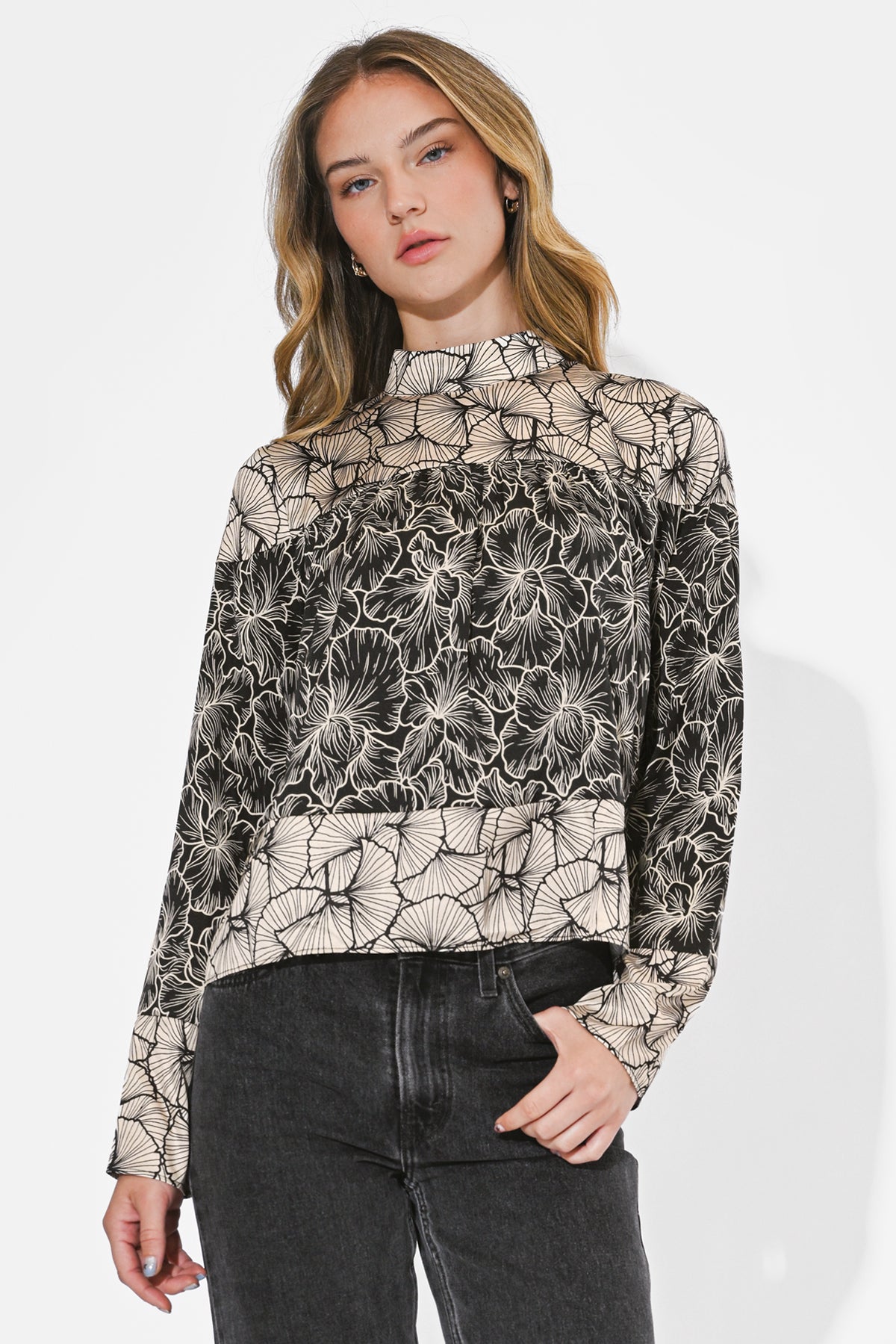 Meghan Twin Print Turtle Neck Top