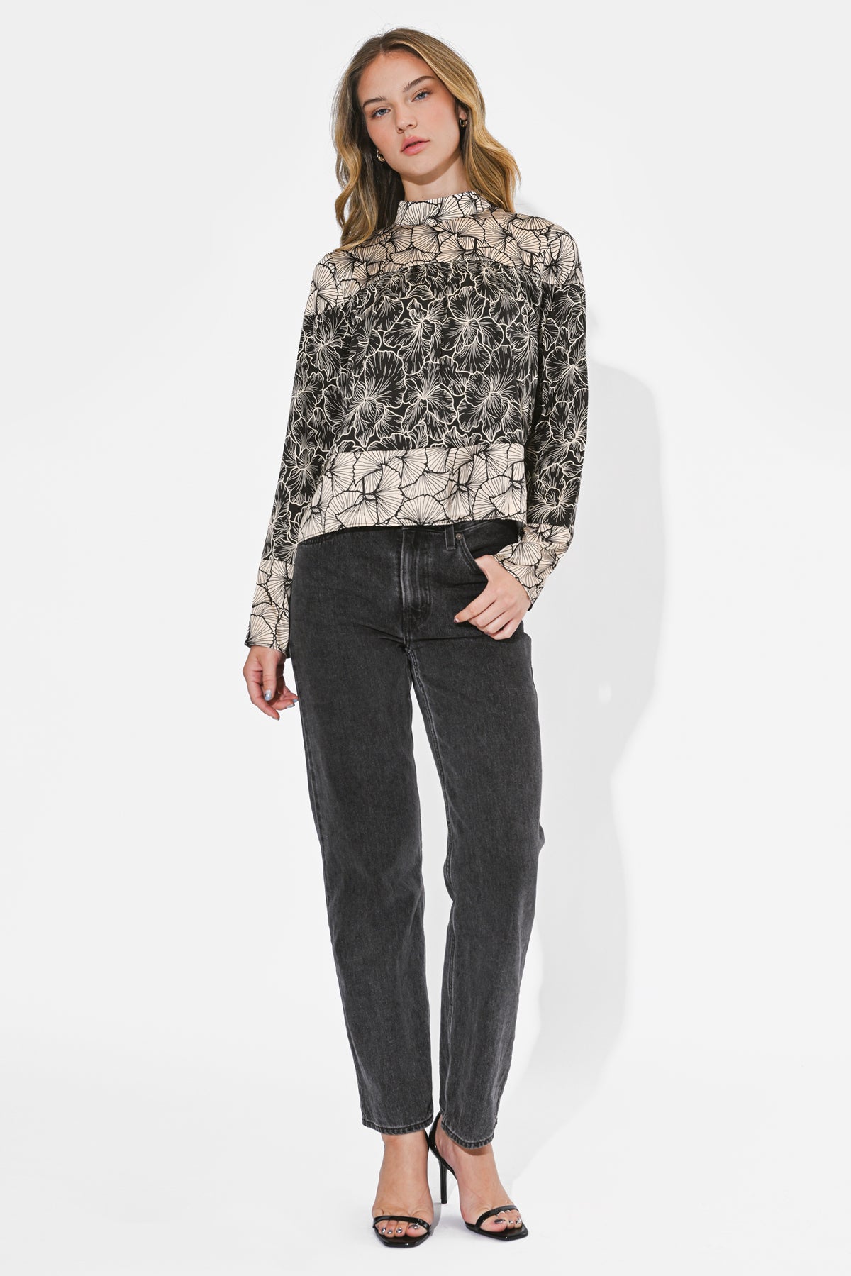 Meghan Twin Print Turtle Neck Top