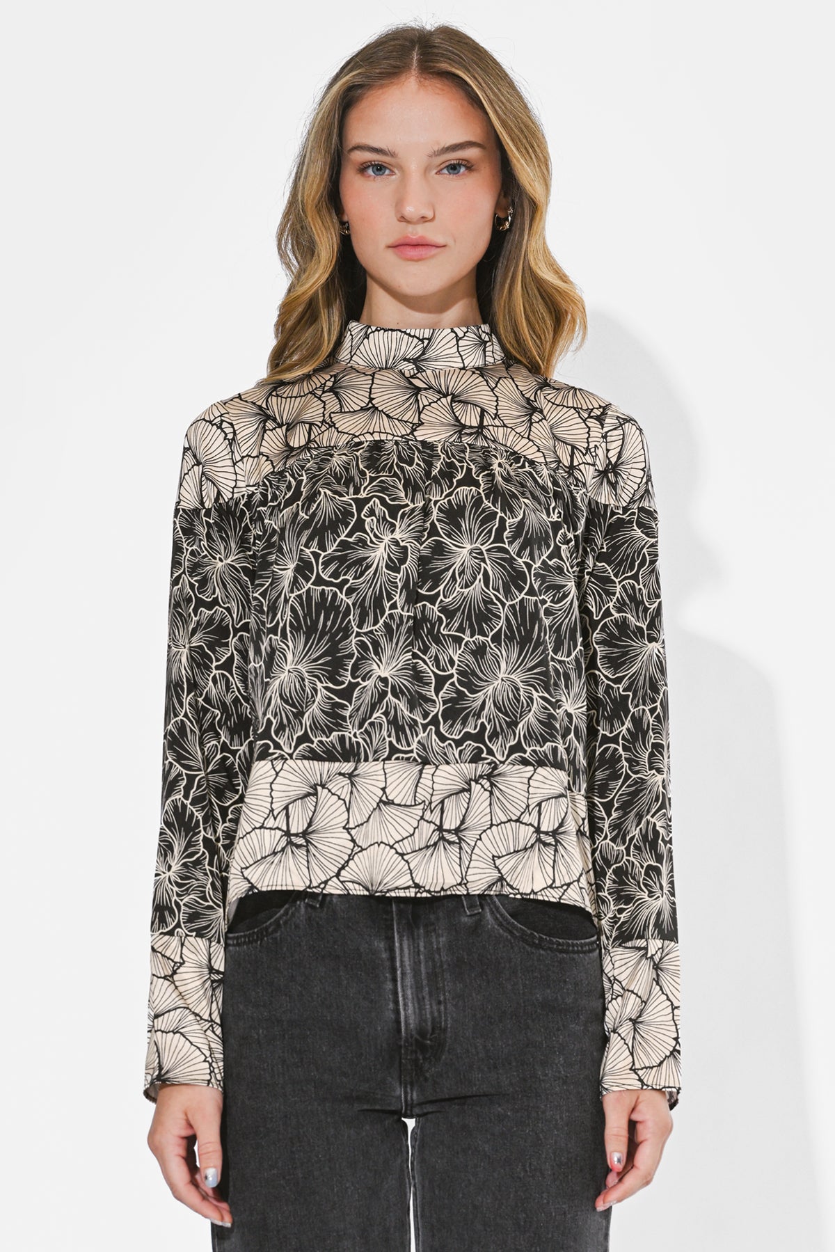 Meghan Twin Print Turtle Neck Top