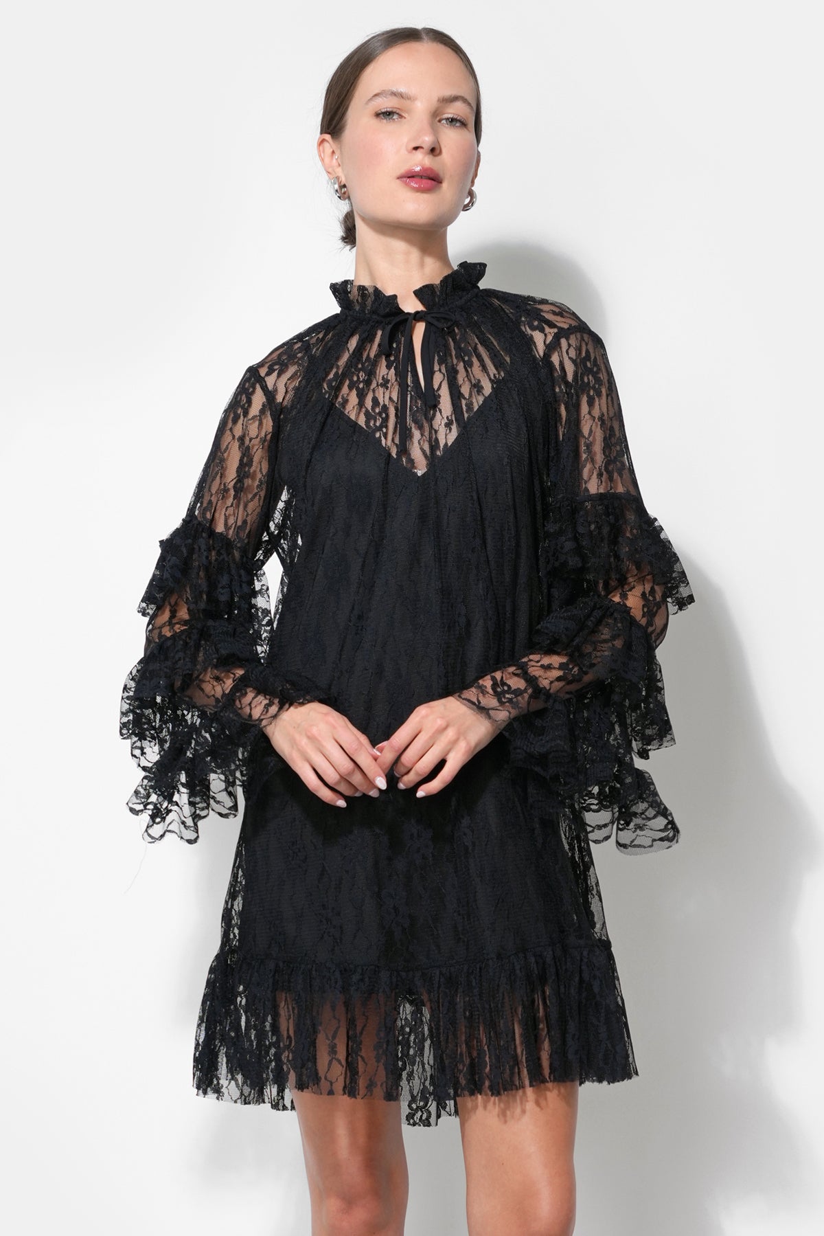 Lorena Lace Ruffled Shift Dress