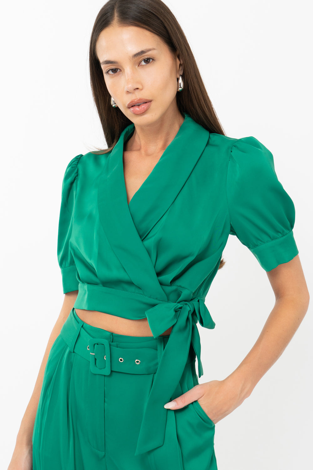 Keva Wrap Cuffed Sleeve Blouse