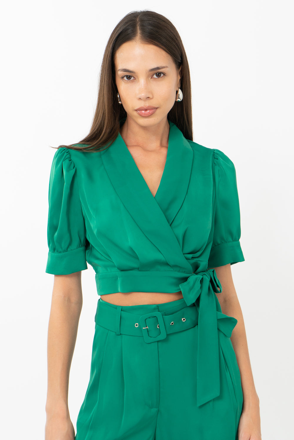 Keva Wrap Cuffed Sleeve Blouse
