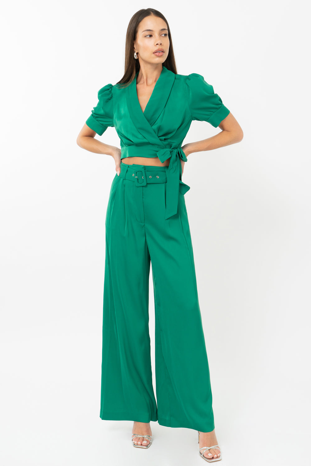 Keva Wrap Cuffed Sleeve Blouse