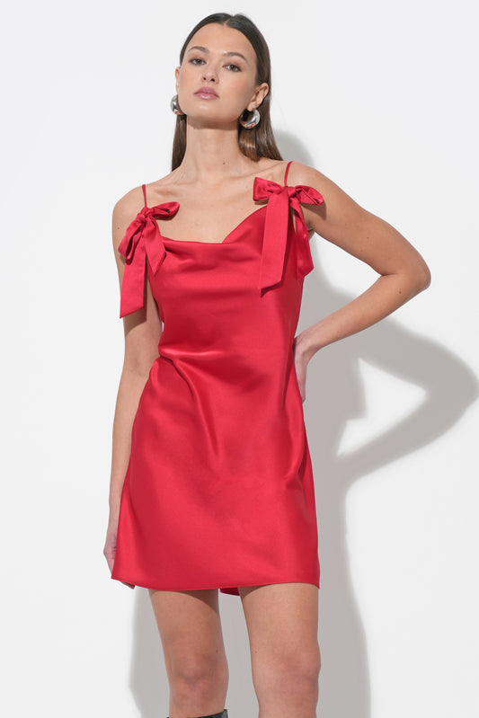Kia Satin Mini Dress with Bows