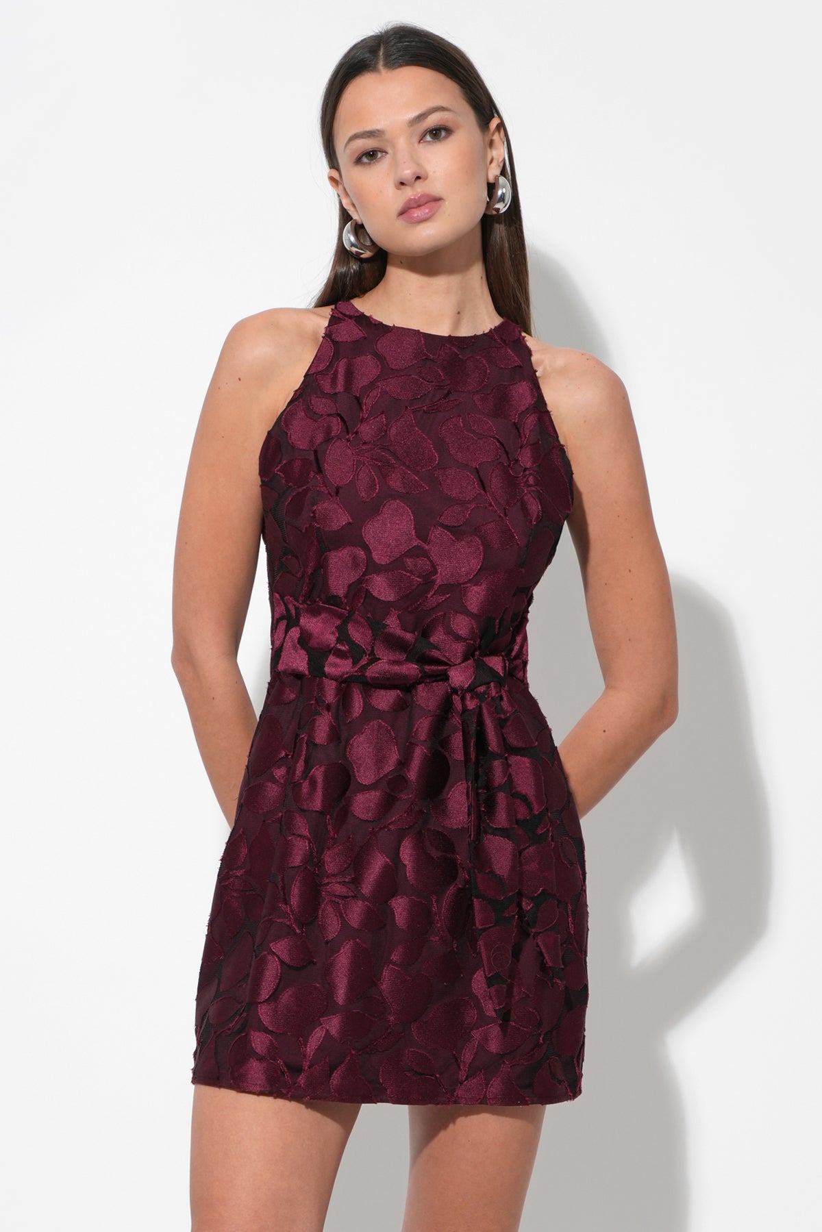 Falini Velvet Burnout Tie Front Mini Dress