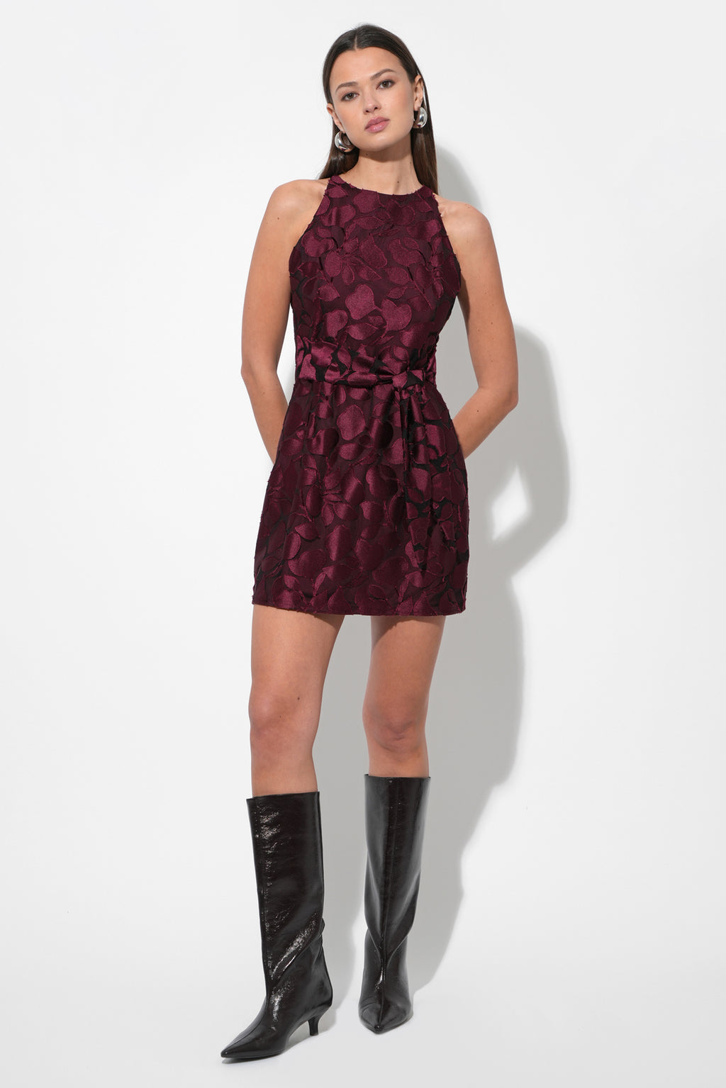 Falini Velvet Burnout Tie Front Mini Dress