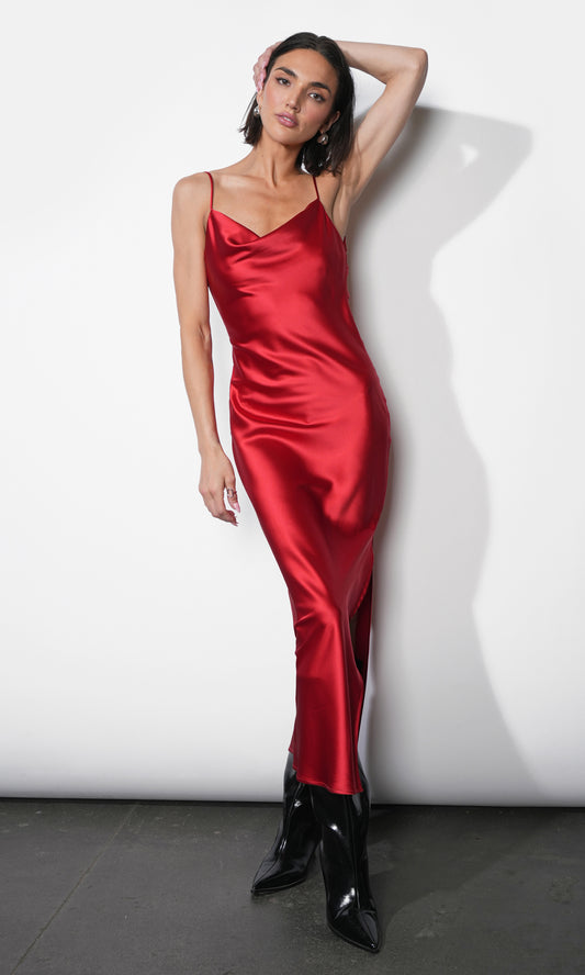 Isla Cowl Neck Satin Maxi W/ Slit