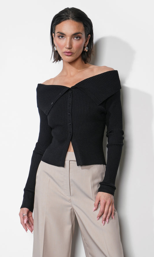Linnea Button Down Off Shoulder Sweater Top