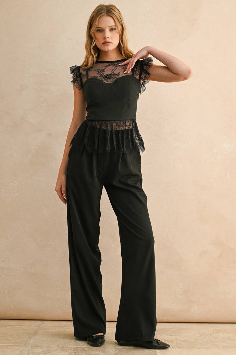 LACE FABRIC PEPLUM BLOUSE