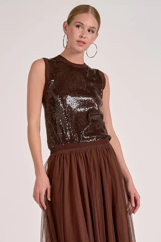 Dark Chocolate Sequin Top
