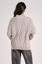 Elan Crewneck Cable Knit Sweater - Light Grey